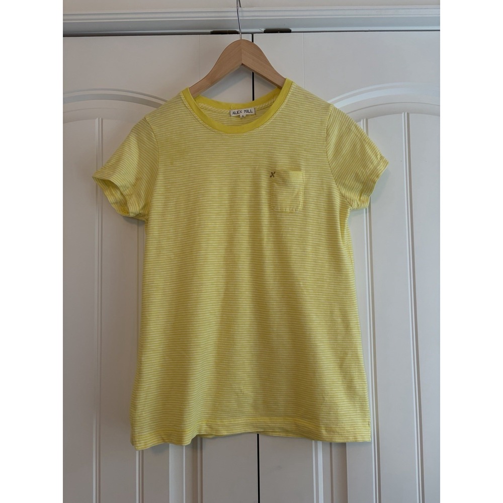 Alex Mill Women's Size S‎ Standard Slub T shirt Yellow White Crew Neck